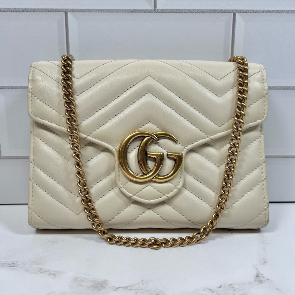 Gucci Off-White/ Cream GG Marmont Matelassé Mini Shoulder Bag